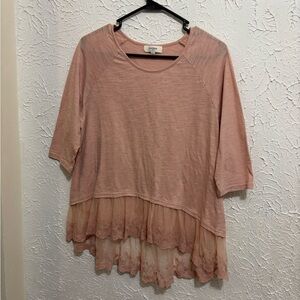 Umgee Blush Pink Top with Lace Hem